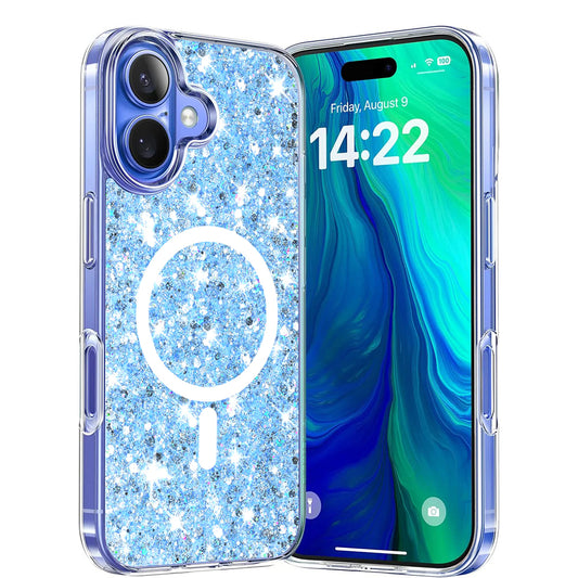 MagSafe maska za Apple iPhone 16 Plus, Techsuit, Sparkly Glitter, Plava