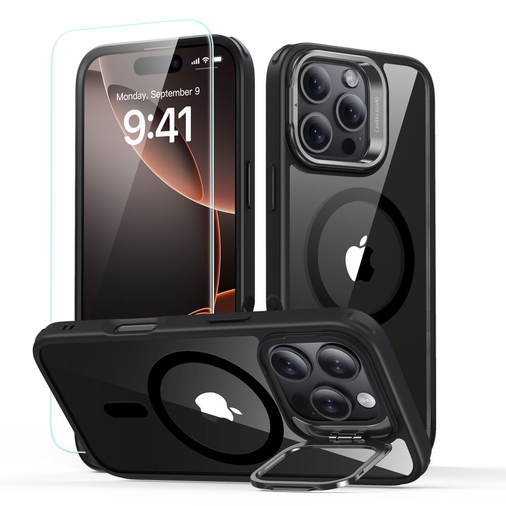 Husa MagSafe za Apple iPhone 16 Pro, ESR, Classic Hybrid Kickstand sa zaštitom za ekran, Crna Prozirna