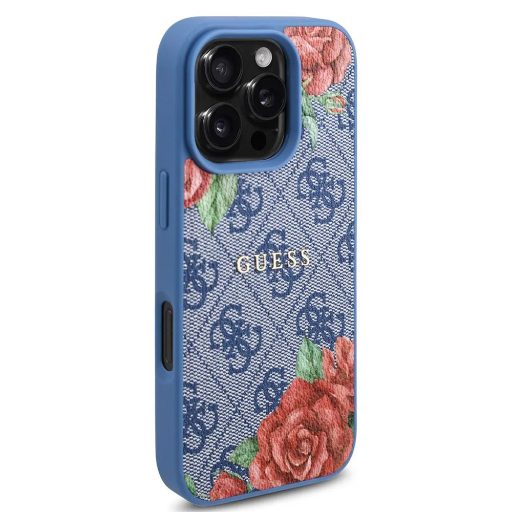 MagSafe futrola za Apple iPhone 16 Pro, Guess, 4G Flowers Print, Plava