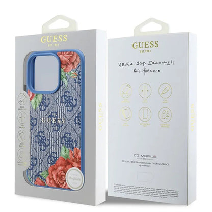 MagSafe futrola za Apple iPhone 16 Pro, Guess, 4G Flowers Print, Plava