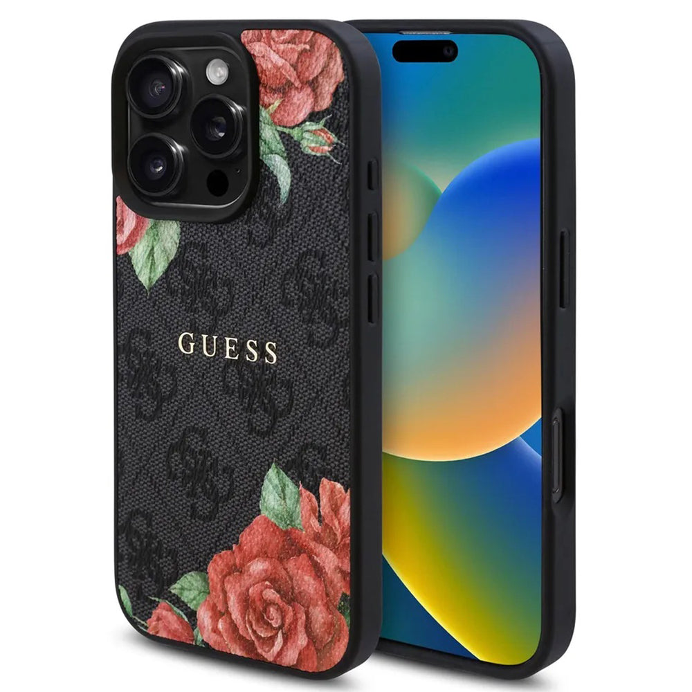 MagSafe futrola za Apple iPhone 16 Pro, Guess, 4G Flowers Print, Crna