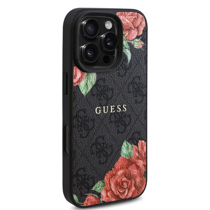 MagSafe futrola za Apple iPhone 16 Pro, Guess, 4G Flowers Print, Crna