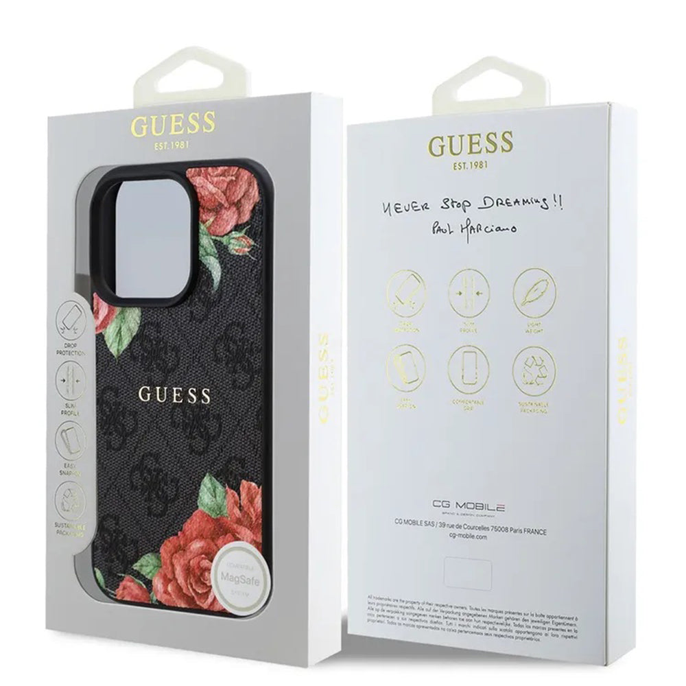 MagSafe futrola za Apple iPhone 16 Pro, Guess, 4G Flowers Print, Crna