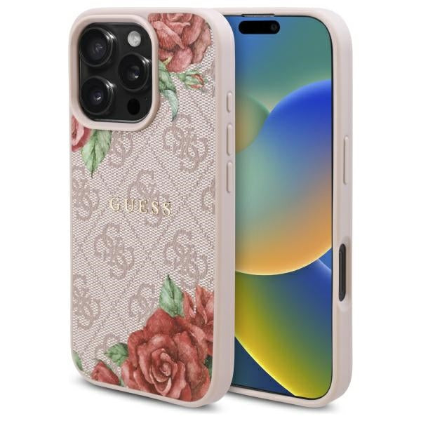MagSafe futrola za Apple iPhone 16 Pro, Guess, 4G Flowers Print, Roza