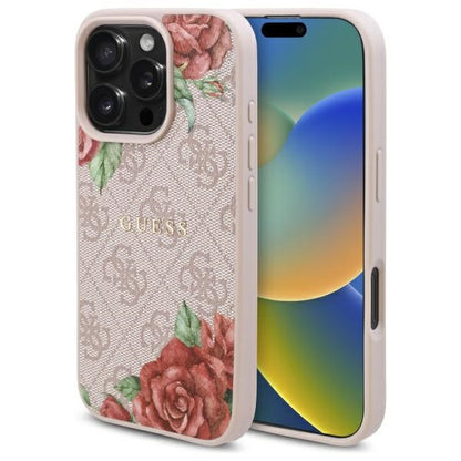 MagSafe futrola za Apple iPhone 16 Pro, Guess, 4G Flowers Print, Roza