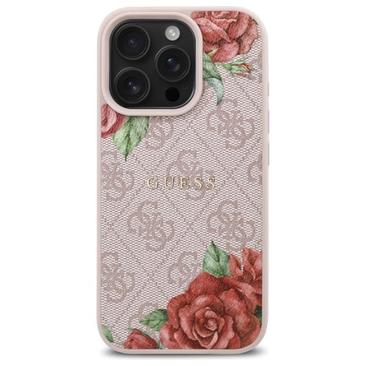 MagSafe futrola za Apple iPhone 16 Pro, Guess, 4G Flowers Print, Roza