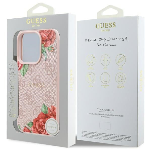 MagSafe futrola za Apple iPhone 16 Pro, Guess, 4G Flowers Print, Roza