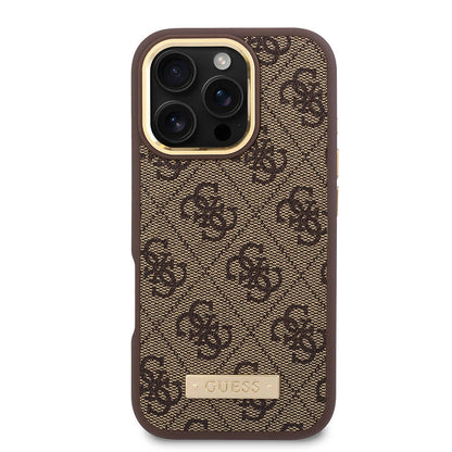 MagSafe futrola za Apple iPhone 16 Pro, Guess, 4G Logo Plate, smeđa