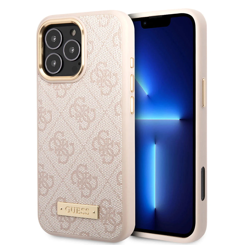 MagSafe futrola za Apple iPhone 16 Pro, Guess, 4G Logo Plate, Roza