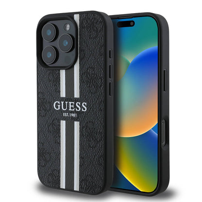 MagSafe futrola za Apple iPhone 16 Pro, Guess, 4G Printed Stripes, Crna