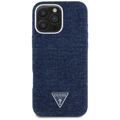 MagSafe futrola za Apple iPhone 16 Pro, Guess, Denim Triangle Logo, Plava