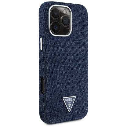 MagSafe futrola za Apple iPhone 16 Pro, Guess, Denim Triangle Logo, Plava