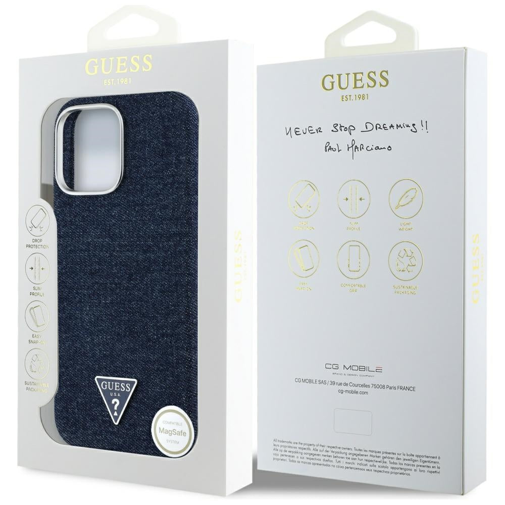 MagSafe futrola za Apple iPhone 16 Pro, Guess, Denim Triangle Logo, Plava