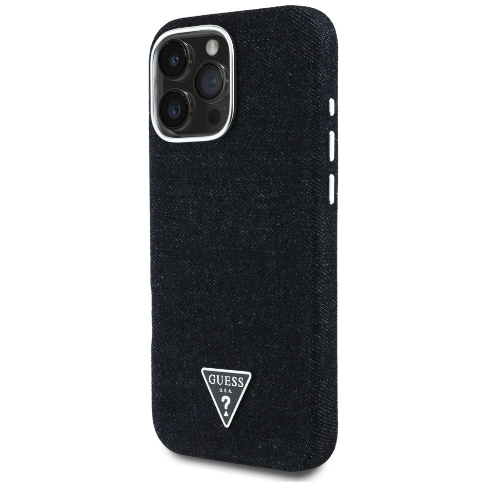 MagSafe futrola za Apple iPhone 16 Pro, Guess, Denim Triangle Logo, Crna