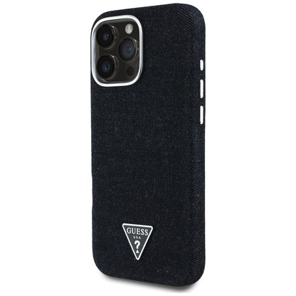 MagSafe futrola za Apple iPhone 16 Pro, Guess, Denim Triangle Logo, Crna