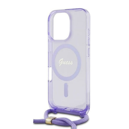 Futrola MagSafe za Apple iPhone 16 Pro, Guess, IML Crossbody Cord Script, Ljubičasta