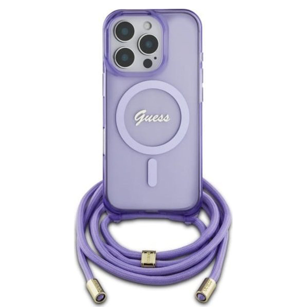 Futrola MagSafe za Apple iPhone 16 Pro, Guess, IML Crossbody Cord Script, Ljubičasta