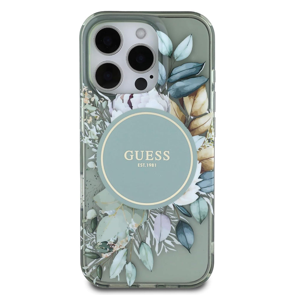 MagSafe futrola za Apple iPhone 16 Pro, Guess, IML Flower & Tonal Circle, Zelena