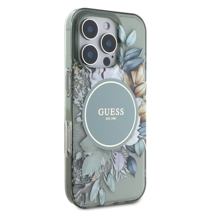 MagSafe futrola za Apple iPhone 16 Pro, Guess, IML Flower & Tonal Circle, Zelena