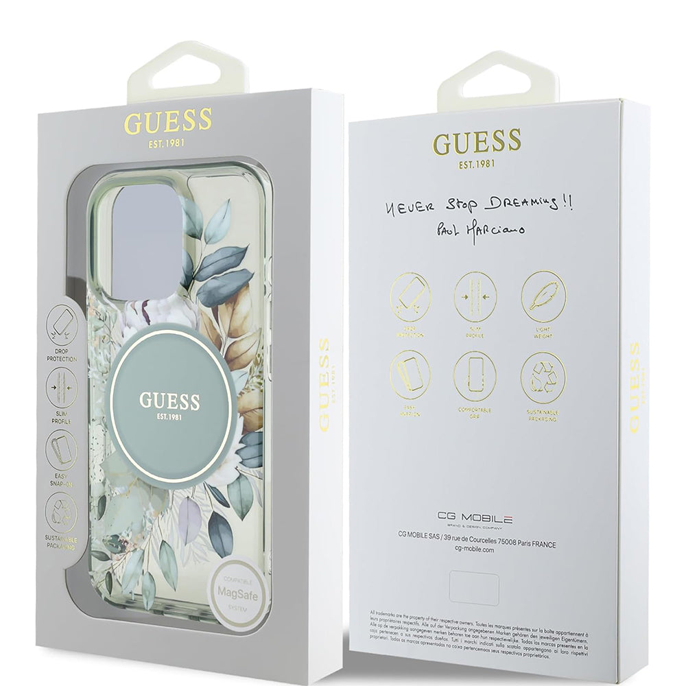 MagSafe futrola za Apple iPhone 16 Pro, Guess, IML Flower & Tonal Circle, Zelena