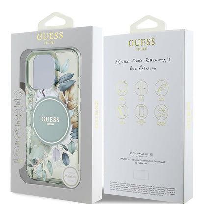 MagSafe futrola za Apple iPhone 16 Pro, Guess, IML Flower & Tonal Circle, Zelena