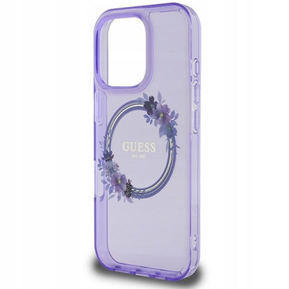 MagSafe futrola za Apple iPhone 16 Pro, Guess, IML Flowers Wreath, Ljubičasta