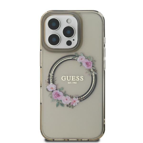 MagSafe futrola za Apple iPhone 16 Pro, Guess, IML Flowers Wreath, Crna
