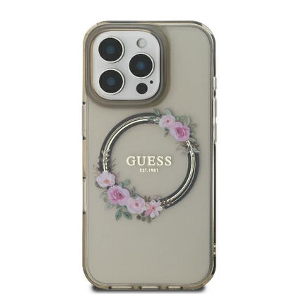 MagSafe futrola za Apple iPhone 16 Pro, Guess, IML Flowers Wreath, Crna