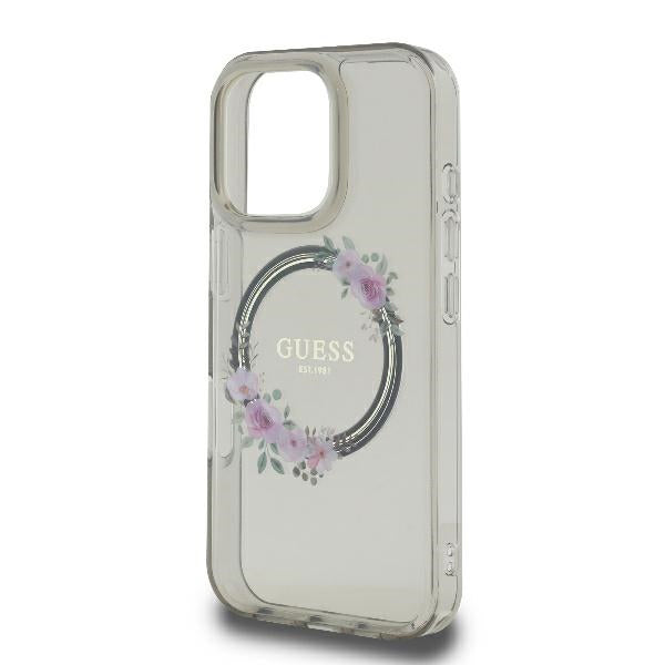 MagSafe futrola za Apple iPhone 16 Pro, Guess, IML Flowers Wreath, Crna