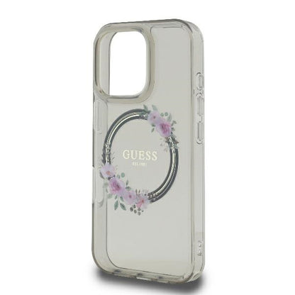 MagSafe futrola za Apple iPhone 16 Pro, Guess, IML Flowers Wreath, Crna