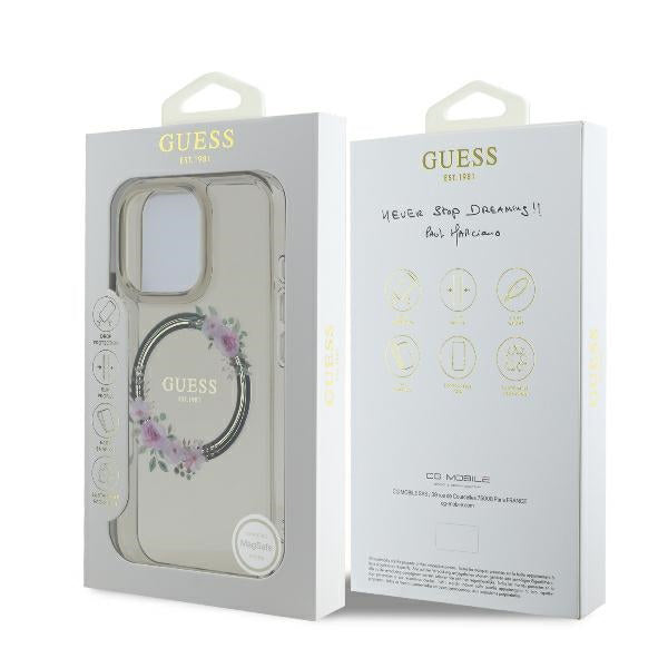 MagSafe futrola za Apple iPhone 16 Pro, Guess, IML Flowers Wreath, Crna
