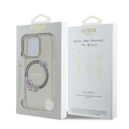 MagSafe futrola za Apple iPhone 16 Pro, Guess, IML Flowers Wreath, Crna