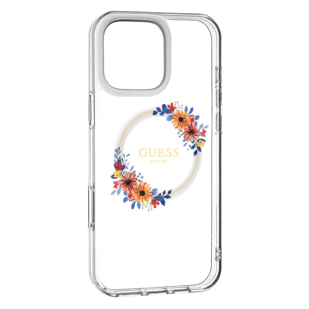 MagSafe futrola za Apple iPhone 16 Pro, Guess, IML Flowers Wreath, Prozirna