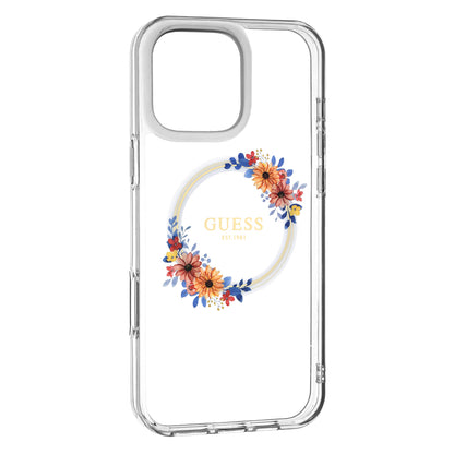 MagSafe futrola za Apple iPhone 16 Pro, Guess, IML Flowers Wreath, Prozirna
