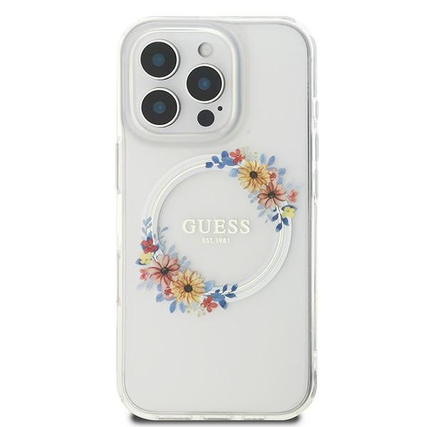 MagSafe futrola za Apple iPhone 16 Pro, Guess, IML Flowers Wreath, Prozirna