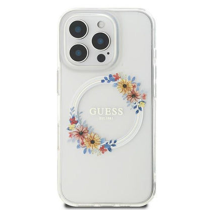 MagSafe futrola za Apple iPhone 16 Pro, Guess, IML Flowers Wreath, Prozirna