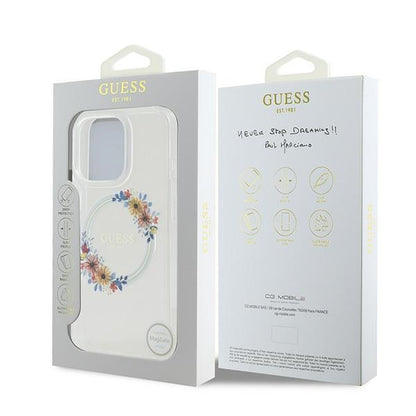MagSafe futrola za Apple iPhone 16 Pro, Guess, IML Flowers Wreath, Prozirna