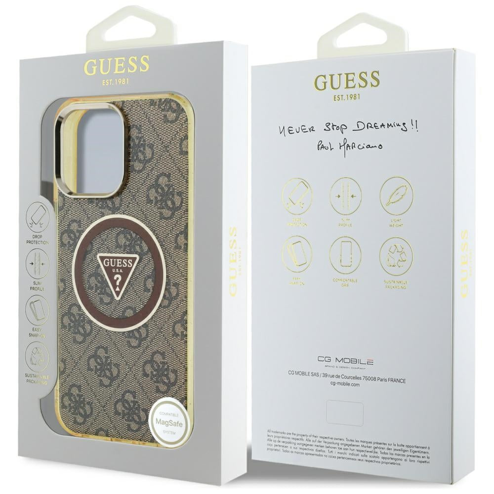 MagSafe futrola za Apple iPhone 16 Pro, Guess, IML Glitter 4G Circle Triangle, smeđa