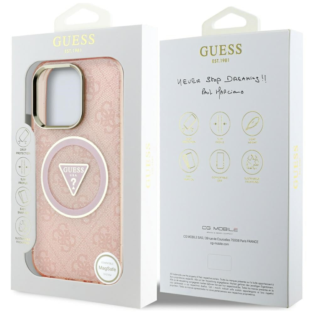 MagSafe futrola za Apple iPhone 16 Pro, Guess, IML Glitter 4G Circle Triangle, Roza