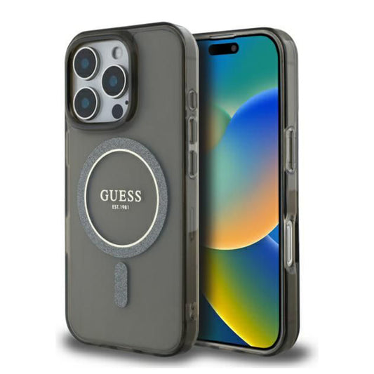 MagSafe futrola za Apple iPhone 16 Pro, Guess, IML Glitter Ring, Crna