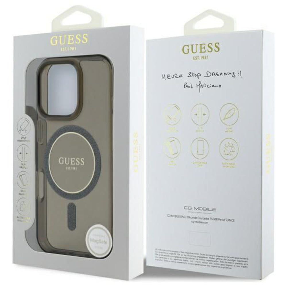 MagSafe futrola za Apple iPhone 16 Pro, Guess, IML Glitter Ring, Crna