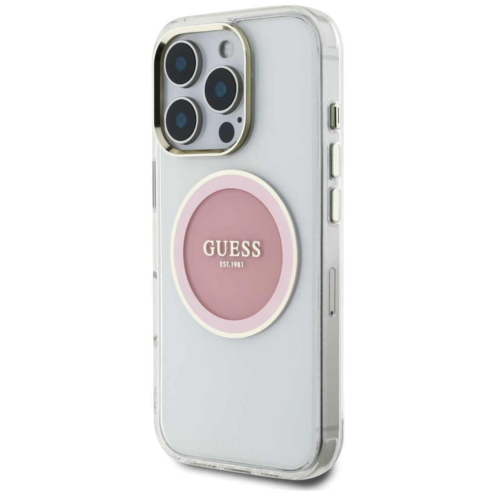 MagSafe futrola za Apple iPhone 16 Pro, Guess, IML Metal Colored Circle, Roza