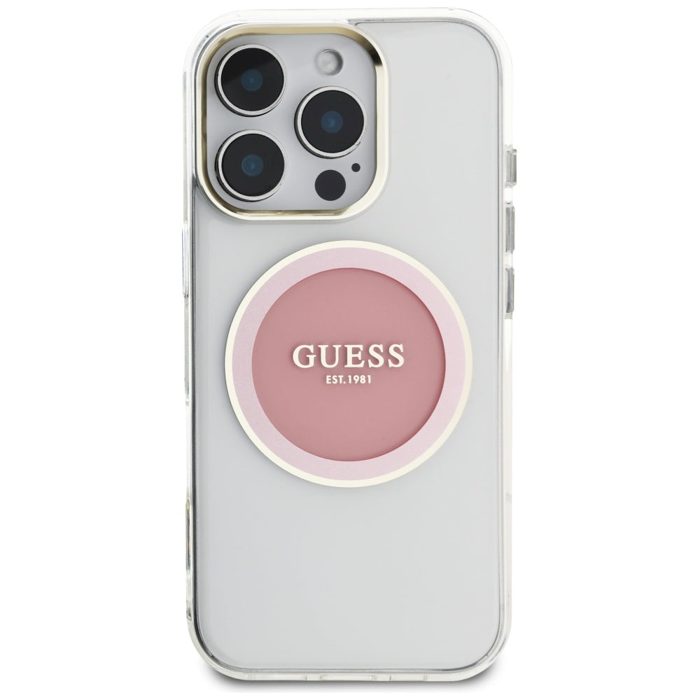 MagSafe futrola za Apple iPhone 16 Pro, Guess, IML Metal Colored Circle, Roza