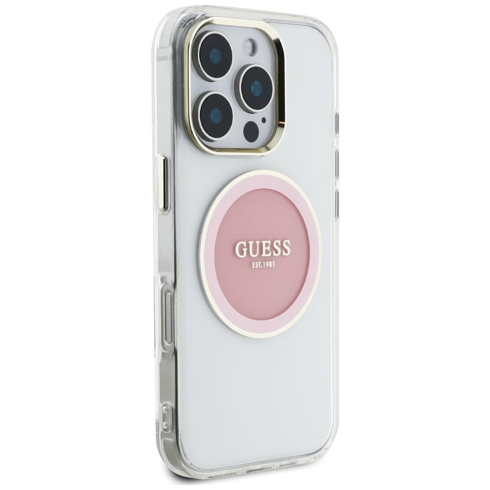 MagSafe futrola za Apple iPhone 16 Pro, Guess, IML Metal Colored Circle, Roza