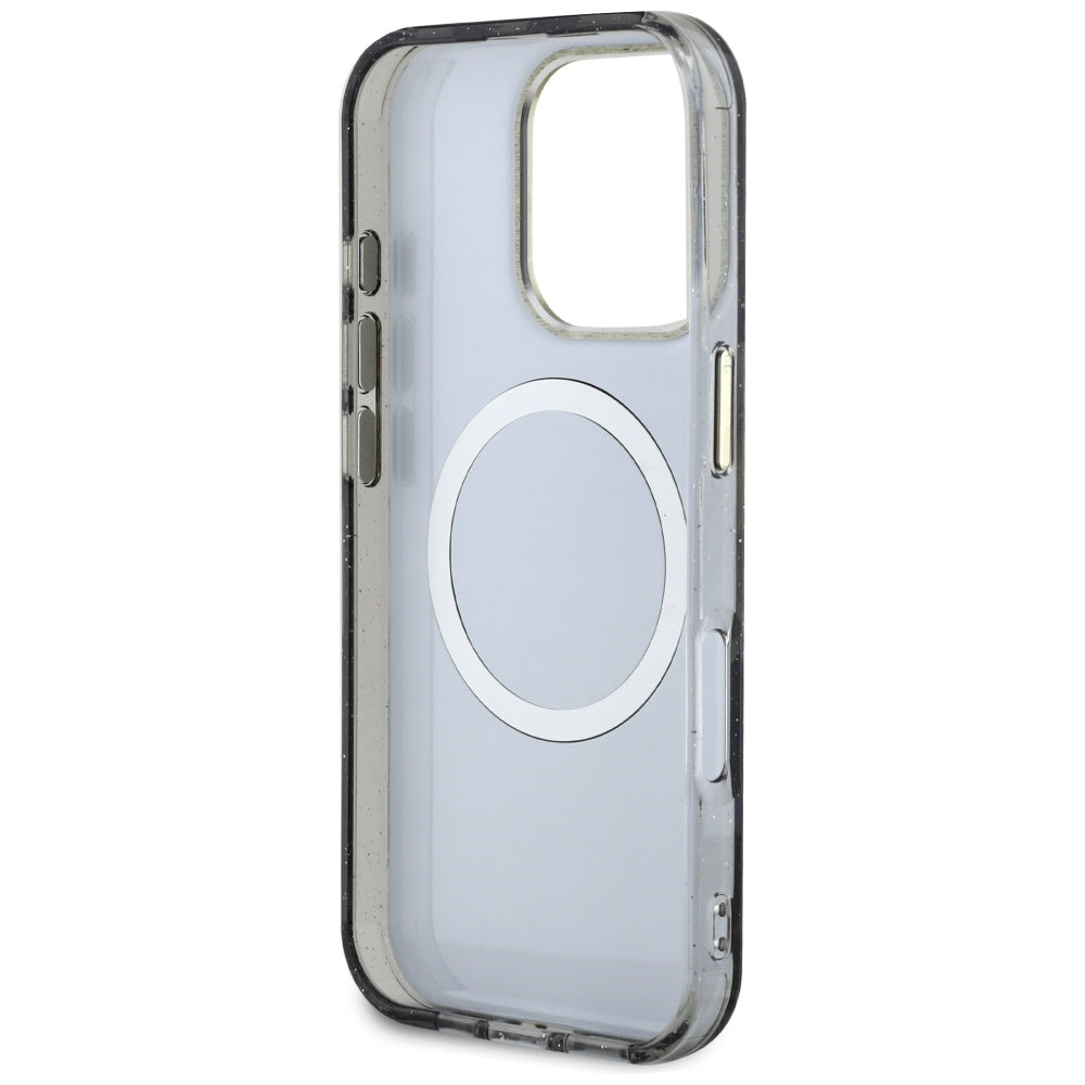 Futrola MagSafe za Apple iPhone 16 Pro, Guess, IML Metal Glitter Flowers Triangle, Crna