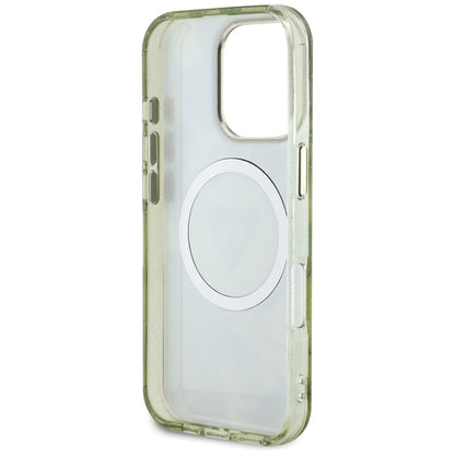 MagSafe futrola za Apple iPhone 16 Pro, Guess, IML Metal Glitter Flowers Triangle, Zelena