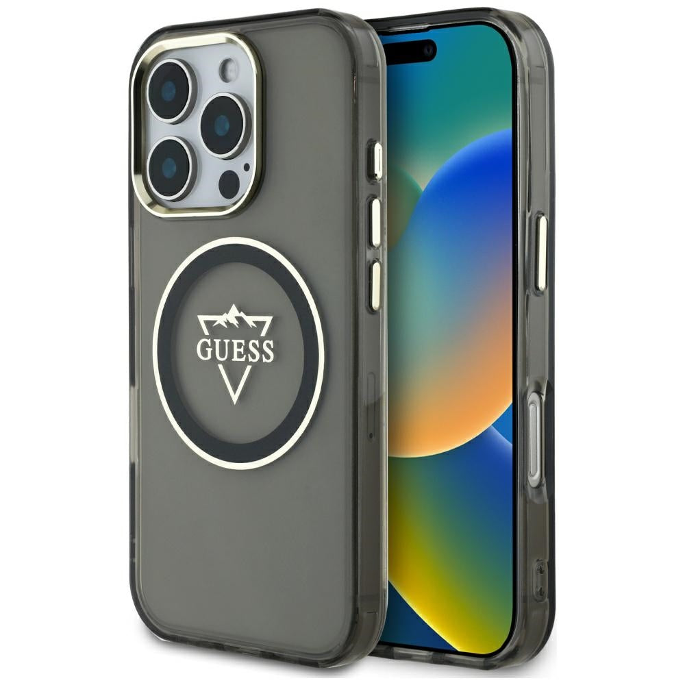 MagSafe futrola za Apple iPhone 16 Pro, Guess, IML Metal Mountain Logo, Crna