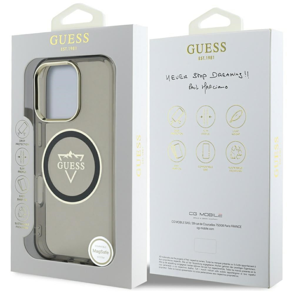 MagSafe futrola za Apple iPhone 16 Pro, Guess, IML Metal Mountain Logo, Crna