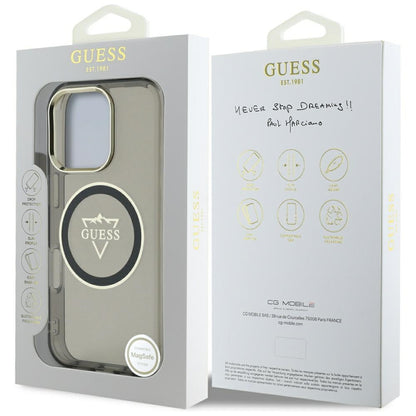 MagSafe futrola za Apple iPhone 16 Pro, Guess, IML Metal Mountain Logo, Crna
