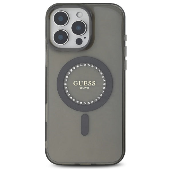 Futrola MagSafe za Apple iPhone 16 Pro, Guess, IML Rhinestone, Crna
